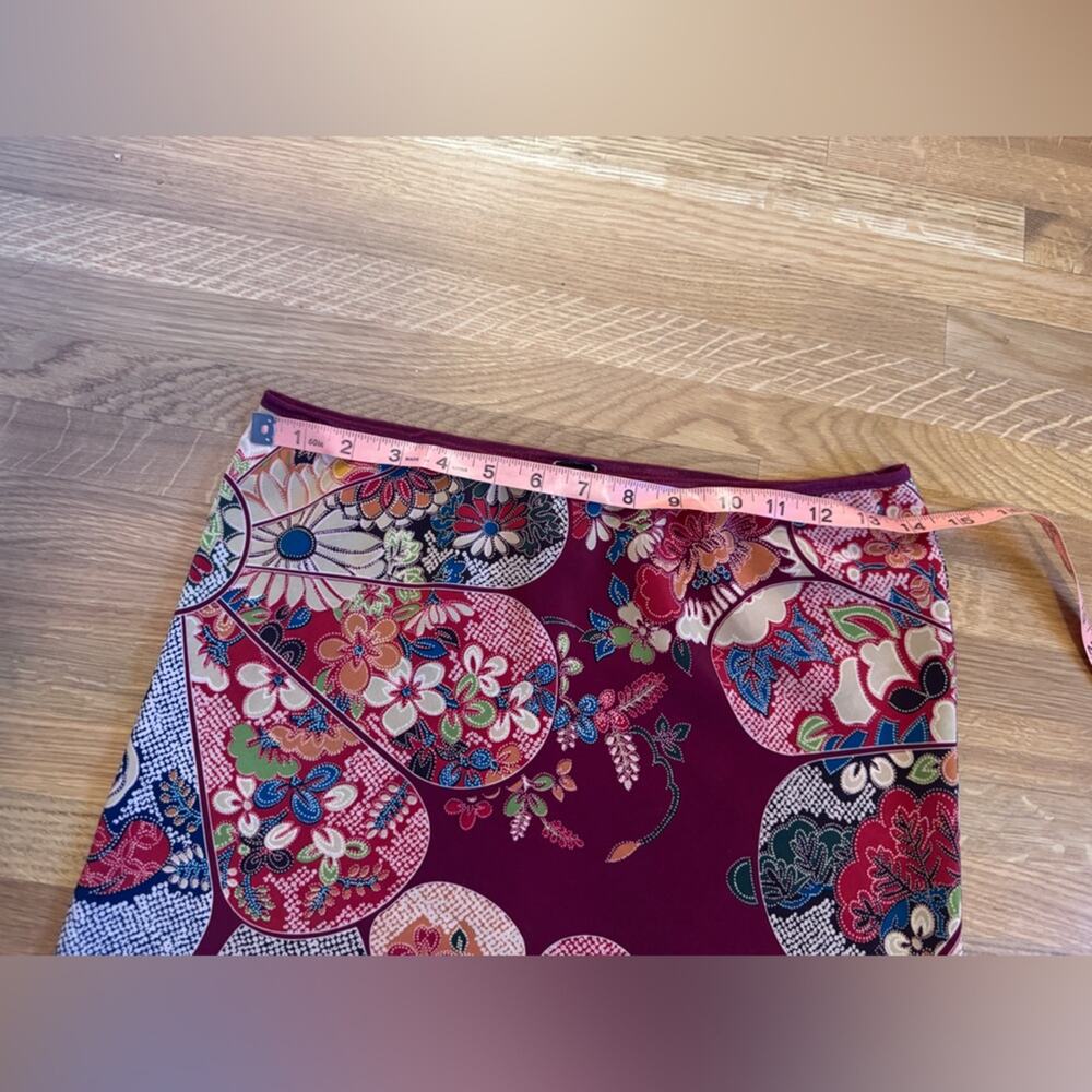 90s-Y2K Vintage Fan Print Slip Midi Skirt Sz M - Picture 4 of 7